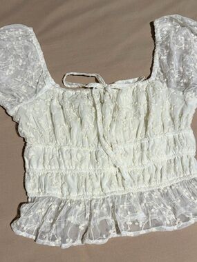 Women's Cream Lace Smocked Peplum Top